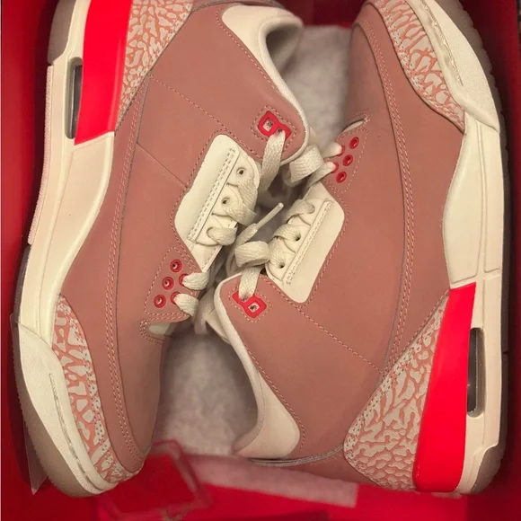 WOMENS AIR JORDAN RETRO 3 IN COLOR RUST PINK AND CRIMSON SAIL - Picture 8 of 9